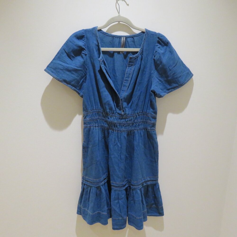 BY ANTHROPOLOGIE The Somerset Mini Dress Denim Edition Tiered Boho Comfort XS - Picture 3 of 15